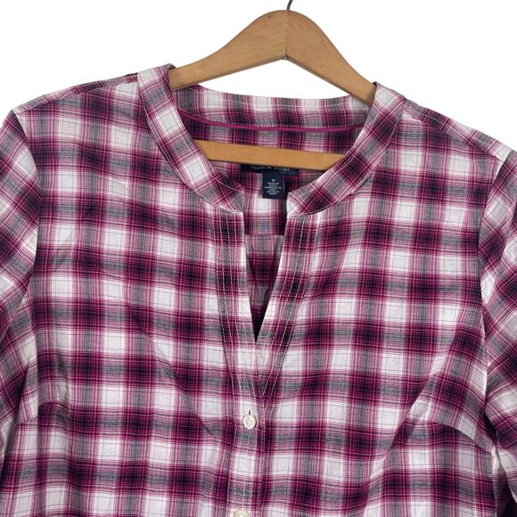 Tommy Hilfiger Women Collarless Plaid Button Up Shirt Medium Retro Preppy - Picture 2 of 8